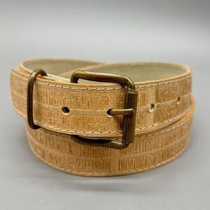 Vintage Marithe & Francois Girbaud Unisex Tan Leather Belt Brass Buckle 1990s